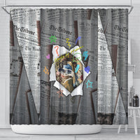 Cat Girl With A Pearl Earring Newspaper Shower Curtain Made By Human Handmade Mixed Media Pop Art