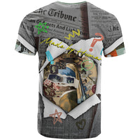 Cat Girl With A Pearl Earring Newspaper T Shirt Made By Human Handmade Mixed Media Pop Art