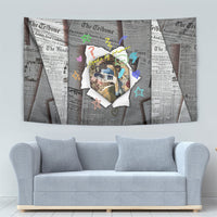 Cat Girl With A Pearl Earring Newspaper Tapestry Made By Human Handmade Mixed Media Pop Art