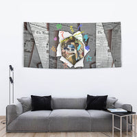 Cat Girl With A Pearl Earring Newspaper Tapestry Made By Human Handmade Mixed Media Pop Art