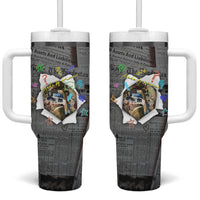 Cat Girl With A Pearl Earring Newspaper Tumbler With Handle Made By Human Handmade Mixed Media Pop Art