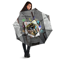 Cat Girl With A Pearl Earring Newspaper Umbrella Made By Human Handmade Mixed Media Pop Art