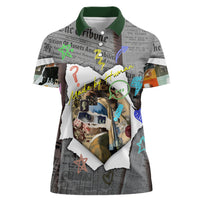 Cat Girl With A Pearl Earring Newspaper Women Polo Shirt Made By Human Handmade Mixed Media Pop Art