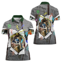 Cat Girl With A Pearl Earring Newspaper Women Polo Shirt Made By Human Handmade Mixed Media Pop Art