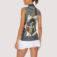 Cat Girl With A Pearl Earring Newspaper Women Sleeveless Polo Shirt Made By Human Handmade Mixed Media Pop Art