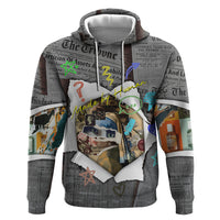 Cat Girl With A Pearl Earring Newspaper Zip Hoodie Made By Human Handmade Mixed Media Pop Art