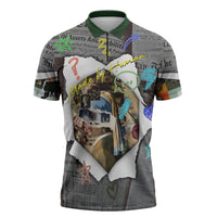 Cat Girl With A Pearl Earring Newspaper Zipper Polo Shirt Made By Human Handmade Mixed Media Pop Art