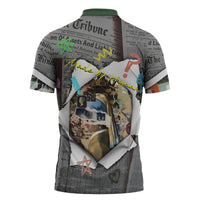 Cat Girl With A Pearl Earring Newspaper Zipper Polo Shirt Made By Human Handmade Mixed Media Pop Art