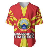 Macedonia Baseball Jersey with National Emblem and Sunburst Flag Design - Wonder Print Shop