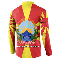 Macedonia Button Sweatshirt with National Emblem and Sunburst Flag Design - Wonder Print Shop