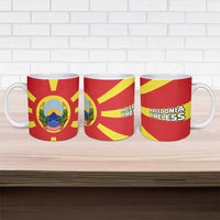 Macedonia Ceramic Mug with National Emblem and Sunburst Flag Design - Wonder Print Shop