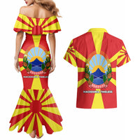 Macedonia Couples Matching Mermaid Dress and Hawaiian Shirt with National Emblem and Sunburst Flag Design - Wonder Print Shop