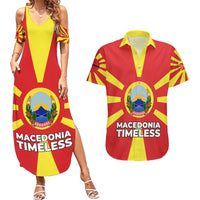 Macedonia Couples Matching Summer Maxi Dress and Hawaiian Shirt with National Emblem and Sunburst Flag Design - Wonder Print Shop