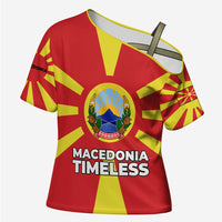 Macedonia Cross Shoulder Shirt with National Emblem and Sunburst Flag Design - Wonder Print Shop
