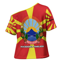Macedonia Cross Shoulder Shirt with National Emblem and Sunburst Flag Design - Wonder Print Shop