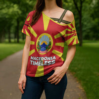 Macedonia Cross Shoulder Shirt with National Emblem and Sunburst Flag Design - Wonder Print Shop