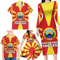 Macedonia Family Matching Long Sleeve Bodycon Dress and Hawaiian Shirt with National Emblem and Sunburst Flag Design - Wonder Print Shop