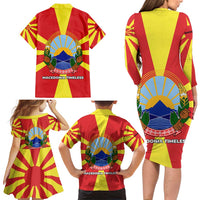 Macedonia Family Matching Long Sleeve Bodycon Dress and Hawaiian Shirt with National Emblem and Sunburst Flag Design - Wonder Print Shop