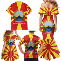Macedonia Family Matching Mermaid Dress and Hawaiian Shirt with National Emblem and Sunburst Flag Design - Wonder Print Shop
