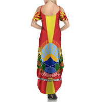 Macedonia Family Matching Summer Maxi Dress and Hawaiian Shirt with National Emblem and Sunburst Flag Design - Wonder Print Shop