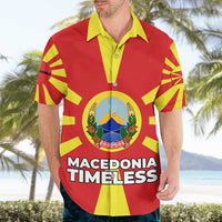 Macedonia Hawaiian Shirt with National Emblem and Sunburst Flag Design - Wonder Print Shop