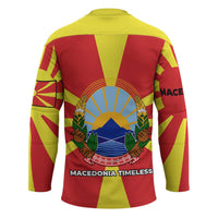Macedonia Hockey Jersey with National Emblem and Sunburst Flag Design - Wonder Print Shop
