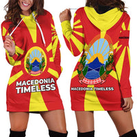 Macedonia Hoodie Dress with National Emblem and Sunburst Flag Design - Wonder Print Shop