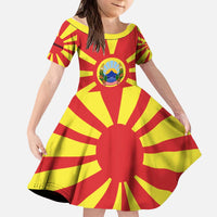 Macedonia Kid Short Sleeve Dress with National Emblem and Sunburst Flag Design - Wonder Print Shop