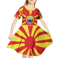 Macedonia Kid Short Sleeve Dress with National Emblem and Sunburst Flag Design - Wonder Print Shop