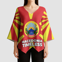 Macedonia Kimono Sleeve Blouse with National Emblem and Sunburst Flag Design - Wonder Print Shop