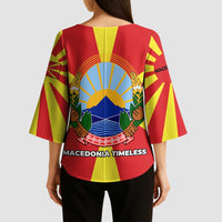 Macedonia Kimono Sleeve Blouse with National Emblem and Sunburst Flag Design - Wonder Print Shop