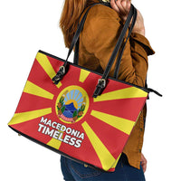 Macedonia Leather Tote Bag with National Emblem and Sunburst Flag Design - Wonder Print Shop