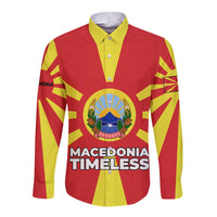 Macedonia Long Sleeve Button Shirt with National Emblem and Sunburst Flag Design - Wonder Print Shop