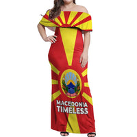 Macedonia Off Shoulder Maxi Dress with National Emblem and Sunburst Flag Design - Wonder Print Shop
