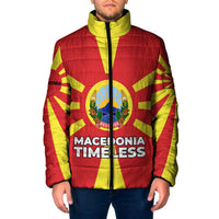 Macedonia Padded Jacket with National Emblem and Sunburst Flag Design - Wonder Print Shop