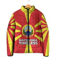 Macedonia Padded Jacket with National Emblem and Sunburst Flag Design - Wonder Print Shop