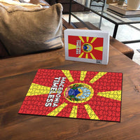 Macedonia Puzzle with National Emblem and Sunburst Flag Design - Wonder Print Shop