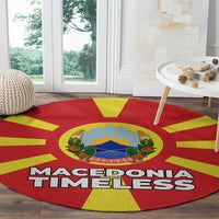 Macedonia Round Carpet with National Emblem and Sunburst Flag Design - Wonder Print Shop