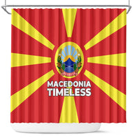 Macedonia Shower Curtain with National Emblem and Sunburst Flag Design - Wonder Print Shop