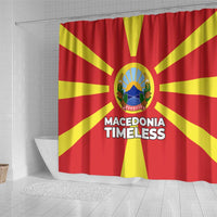 Macedonia Shower Curtain with National Emblem and Sunburst Flag Design - Wonder Print Shop