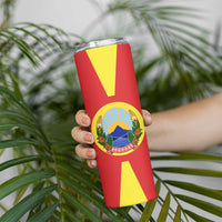 Macedonia Skinny Tumbler with National Emblem and Sunburst Flag Design - Wonder Print Shop