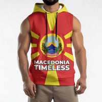 Macedonia Sleeveless Hoodie with National Emblem and Sunburst Flag Design - Wonder Print Shop