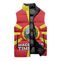 Macedonia Sleeveless Puffer Jacket with National Emblem and Sunburst Flag Design - Wonder Print Shop