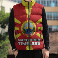 Macedonia Sleeveless Puffer Jacket with National Emblem and Sunburst Flag Design - Wonder Print Shop