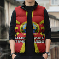 Macedonia Sleeveless Puffer Jacket with National Emblem and Sunburst Flag Design - Wonder Print Shop