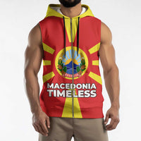 Macedonia Sleeveless Zip Hoodie with National Emblem and Sunburst Flag Design - Wonder Print Shop