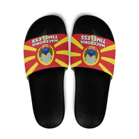 Macedonia Slide Sandals with National Emblem and Sunburst Flag Design - Wonder Print Shop