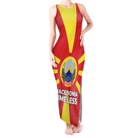 Macedonia Tank Maxi Dress with National Emblem and Sunburst Flag Design - Wonder Print Shop