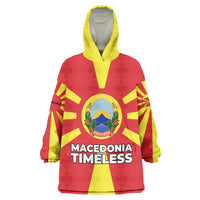Macedonia Wearable Blanket Hoodie with National Emblem and Sunburst Flag Design - Wonder Print Shop