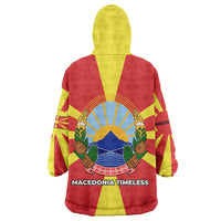 Macedonia Wearable Blanket Hoodie with National Emblem and Sunburst Flag Design - Wonder Print Shop